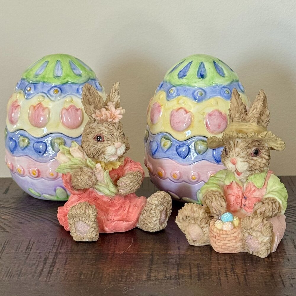 K’s Collection Easter Bunny Figurines Ceramic Easter Eggs Spring Easter Decor!